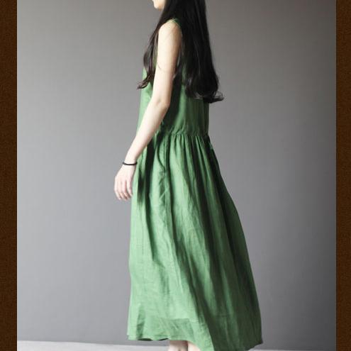 LB | Tee Green Retro Lniana Sukienka Słoneczna Plus Size Letnia Sukienka Maxi