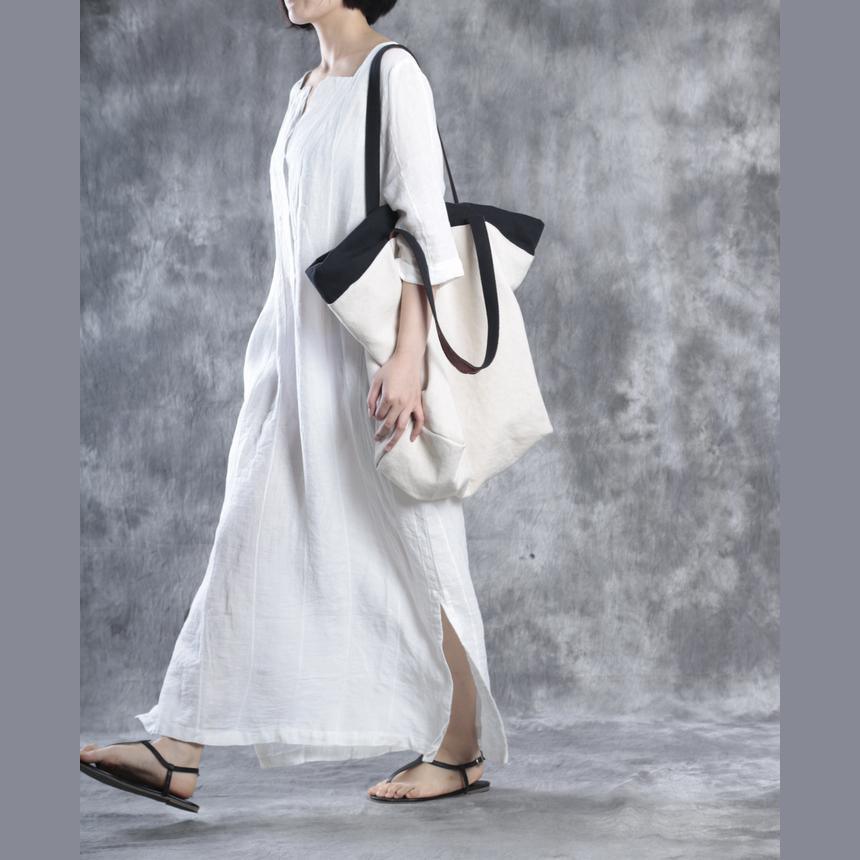 LB | Białe lniane sukienki Oversize Maxi Dress Lniane kaftany