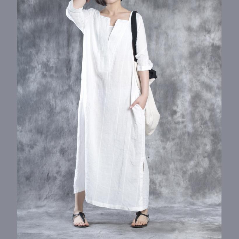 LB | Białe lniane sukienki Oversize Maxi Dress Lniane kaftany