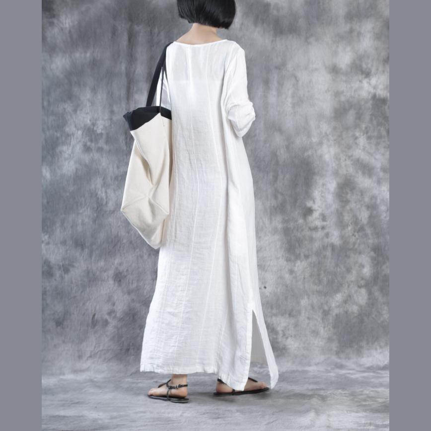LB | Białe lniane sukienki Oversize Maxi Dress Lniane kaftany