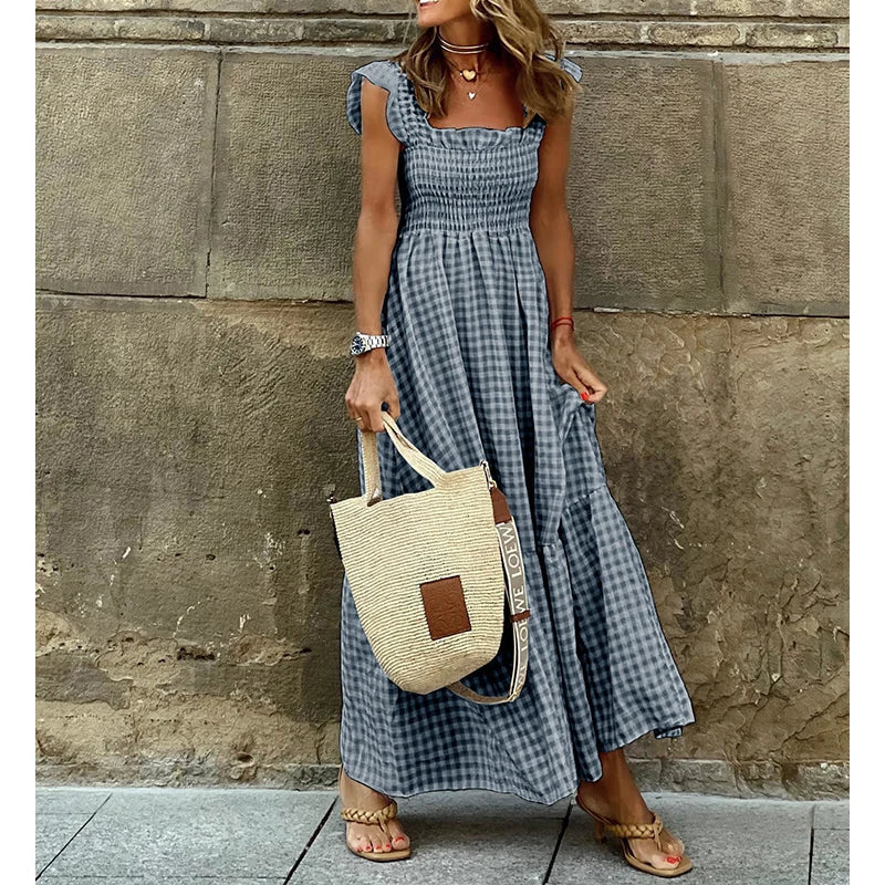 LB | 2024 Casual vintage plisowana sukienka maxi bez rękawów dla Y2K sukienka boho