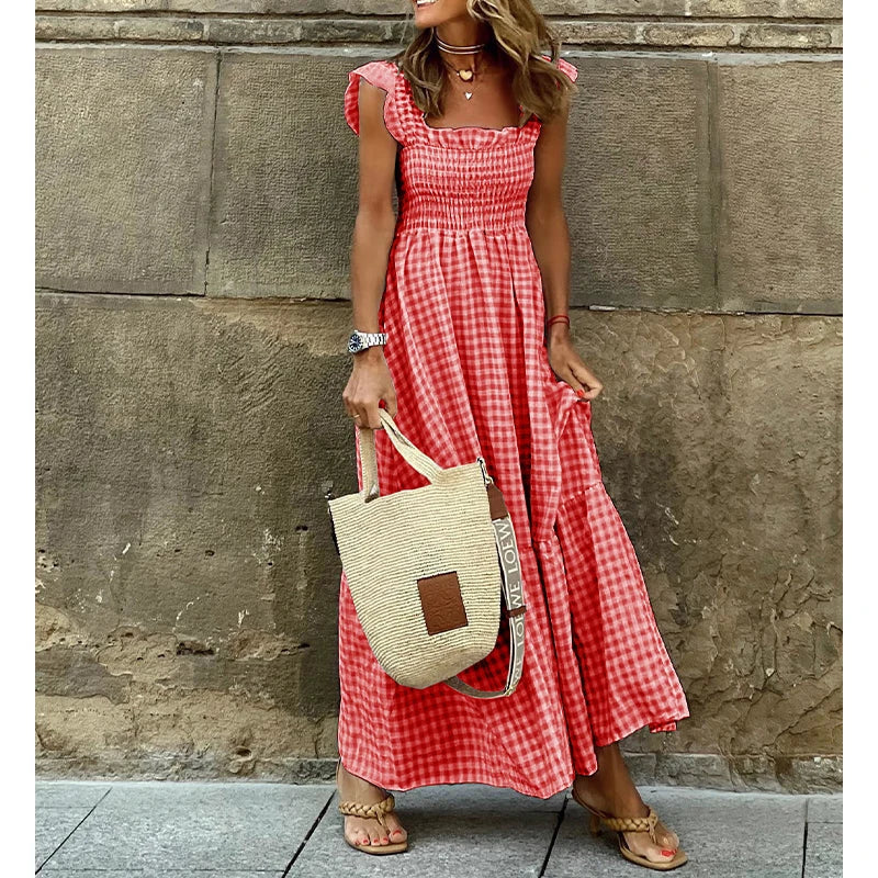 LB | 2024 Casual vintage plisowana sukienka maxi bez rękawów dla Y2K sukienka boho