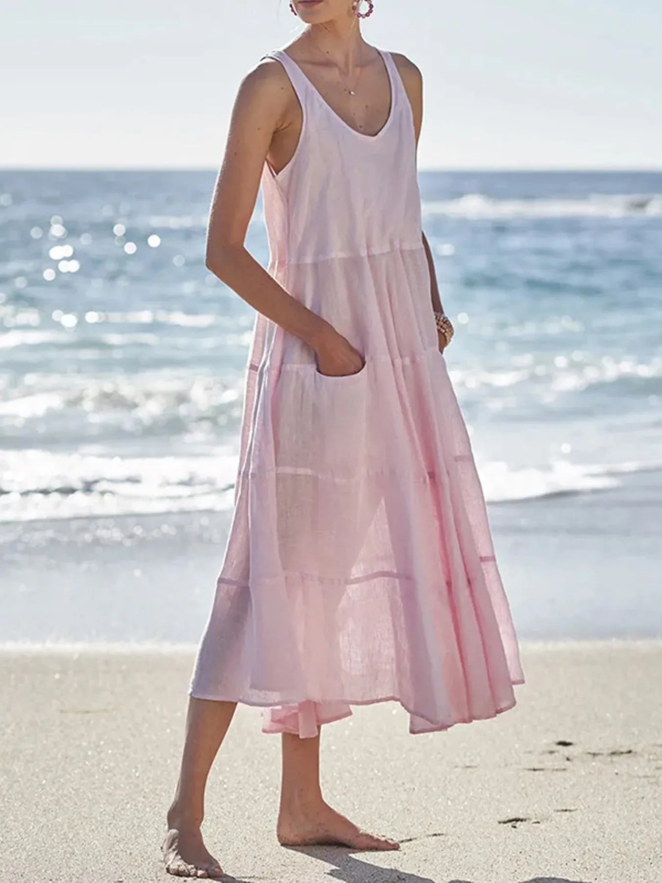 LB | Full Size Tank Sukienka midi z kieszeniami Plus Size