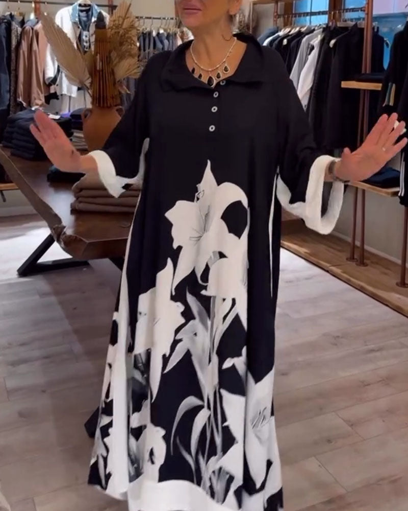 LB | Oversize maxi sukienka z nadrukowanym kołnierzem