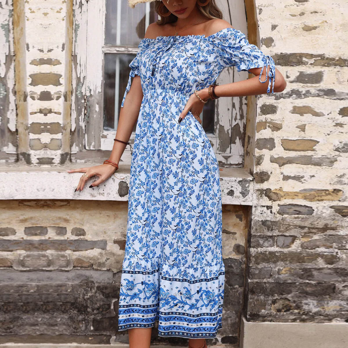 LB | Alisa maxi sukienka nadruk porcelana