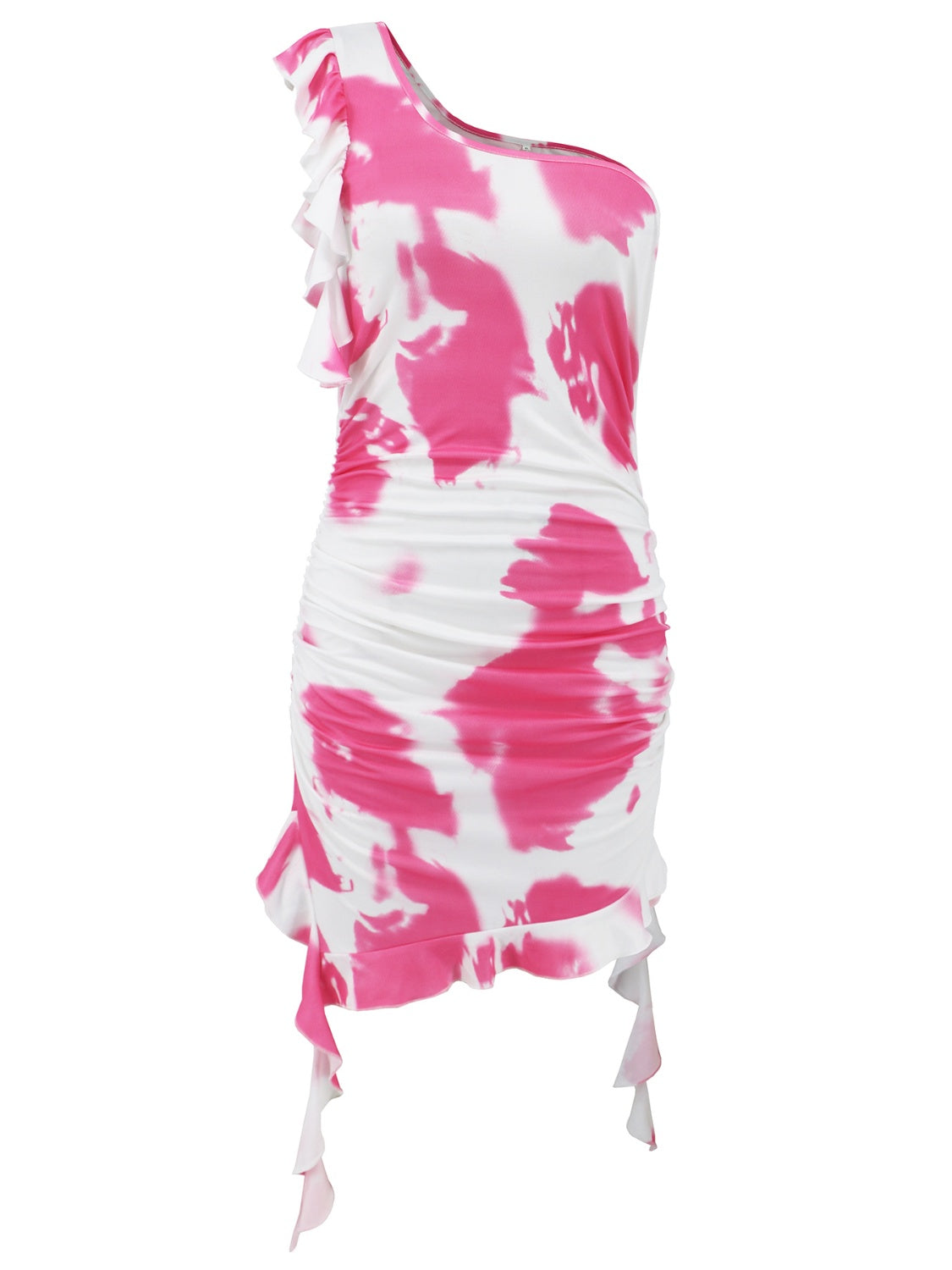 LB | Marszczona sukienka mini na jedno ramię w kolorze tie-dye