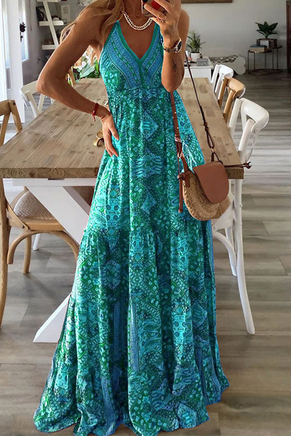 LB | Bohemian sukienka maxi z nadrukiem