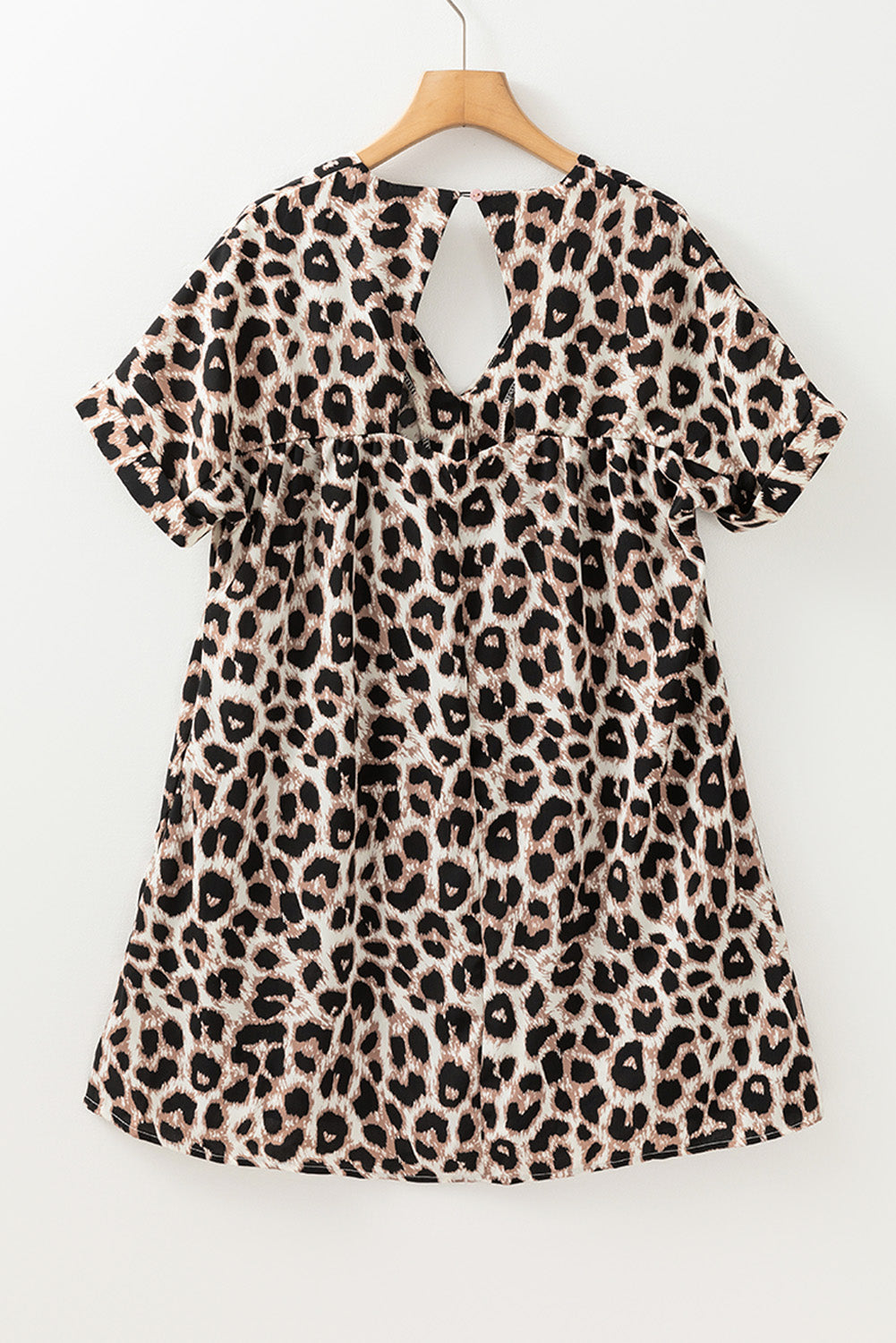 LB | Khaki Cheetah Print Backless V-Neck Luźna dopasowana mini sukienka
