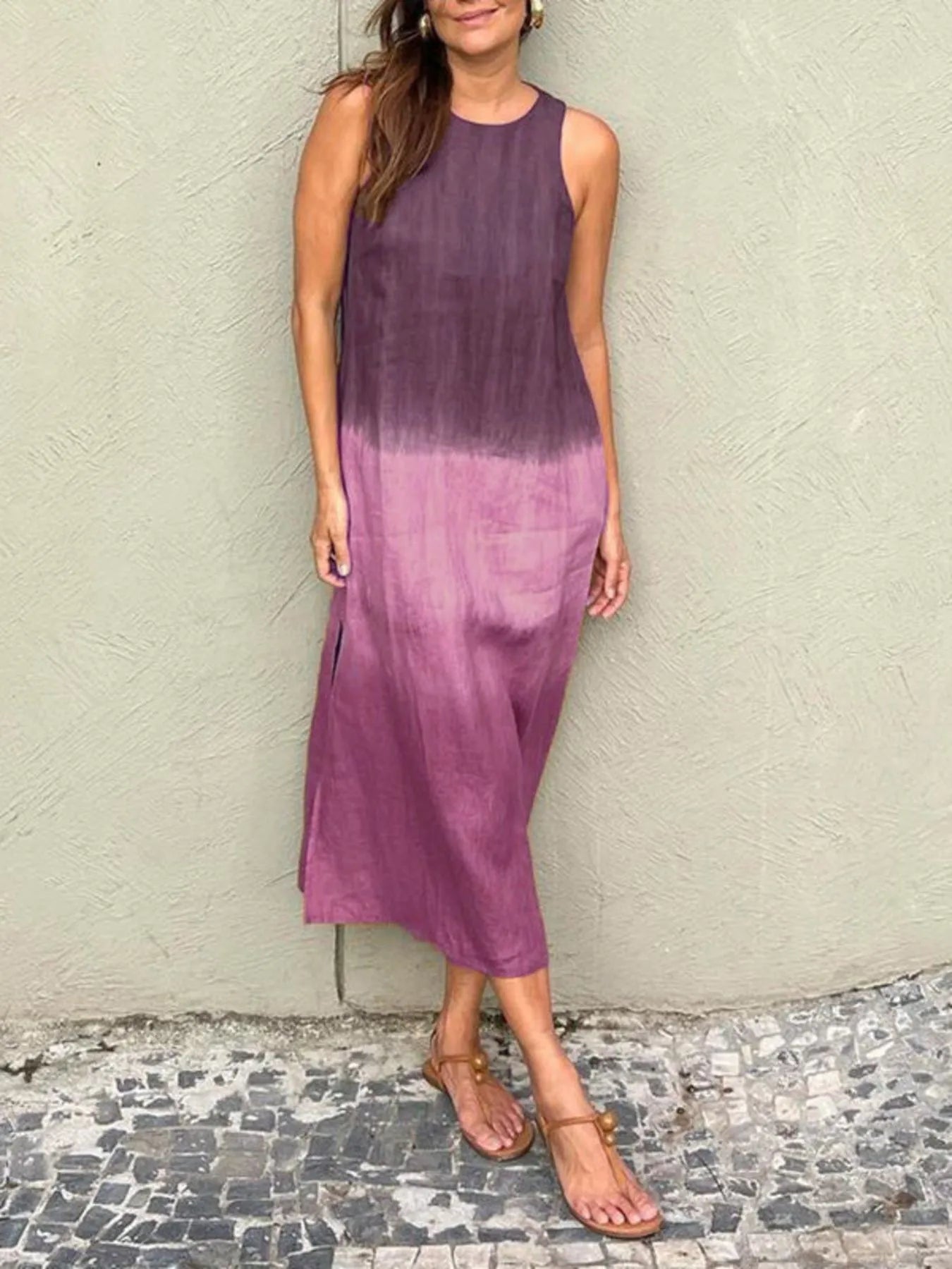 LB | Full Size Gradient Tank Midi Dress bez rękawów Plus Size