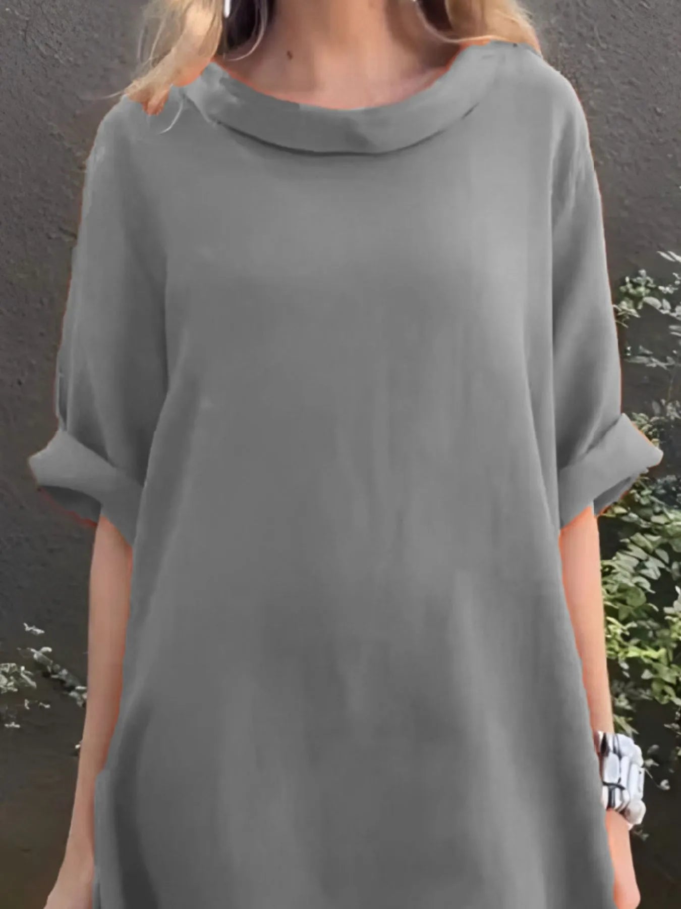 LB | Full Size Casual Loose Fit Round Neck Midi Dress Plus Size