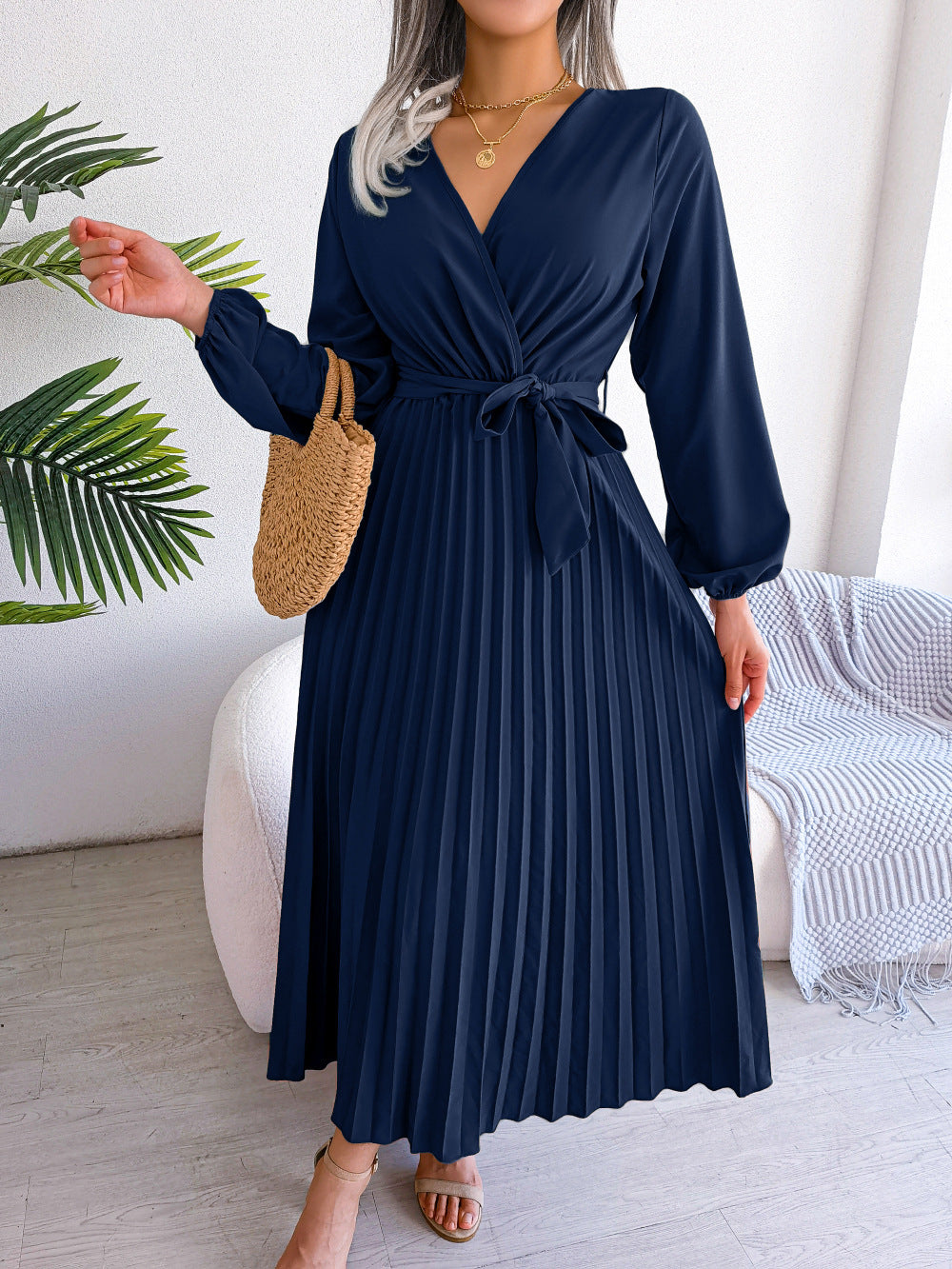 LB | Moda Elegancka plisowana sukienka maxi