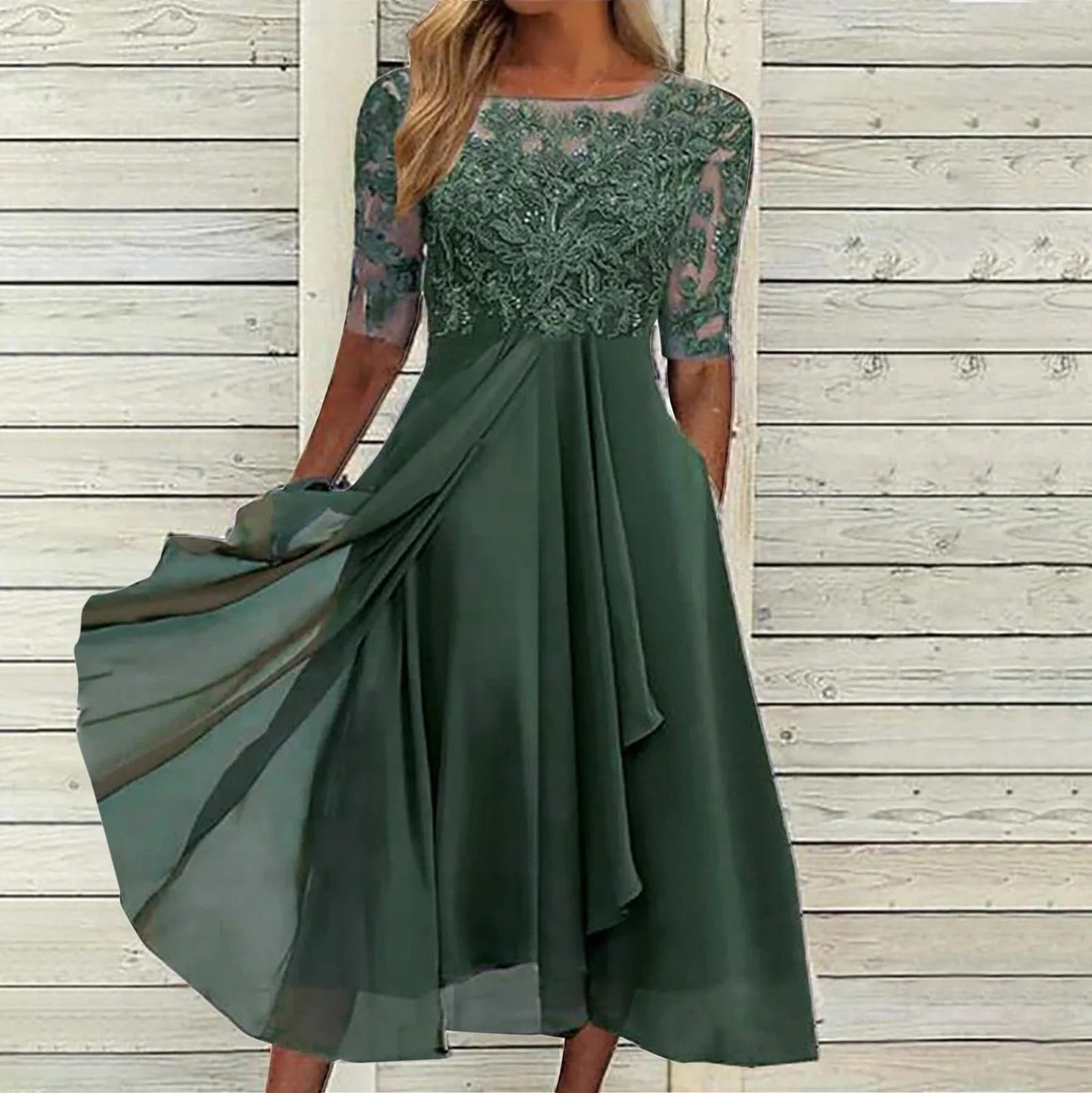 LB | Elegancka koronkowa sukienka midi
