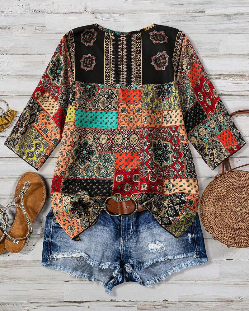 LB | Plisowana koszulka z wzorem w stylu vintage