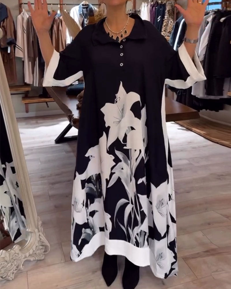 LB | Oversize maxi sukienka z nadrukowanym kołnierzem