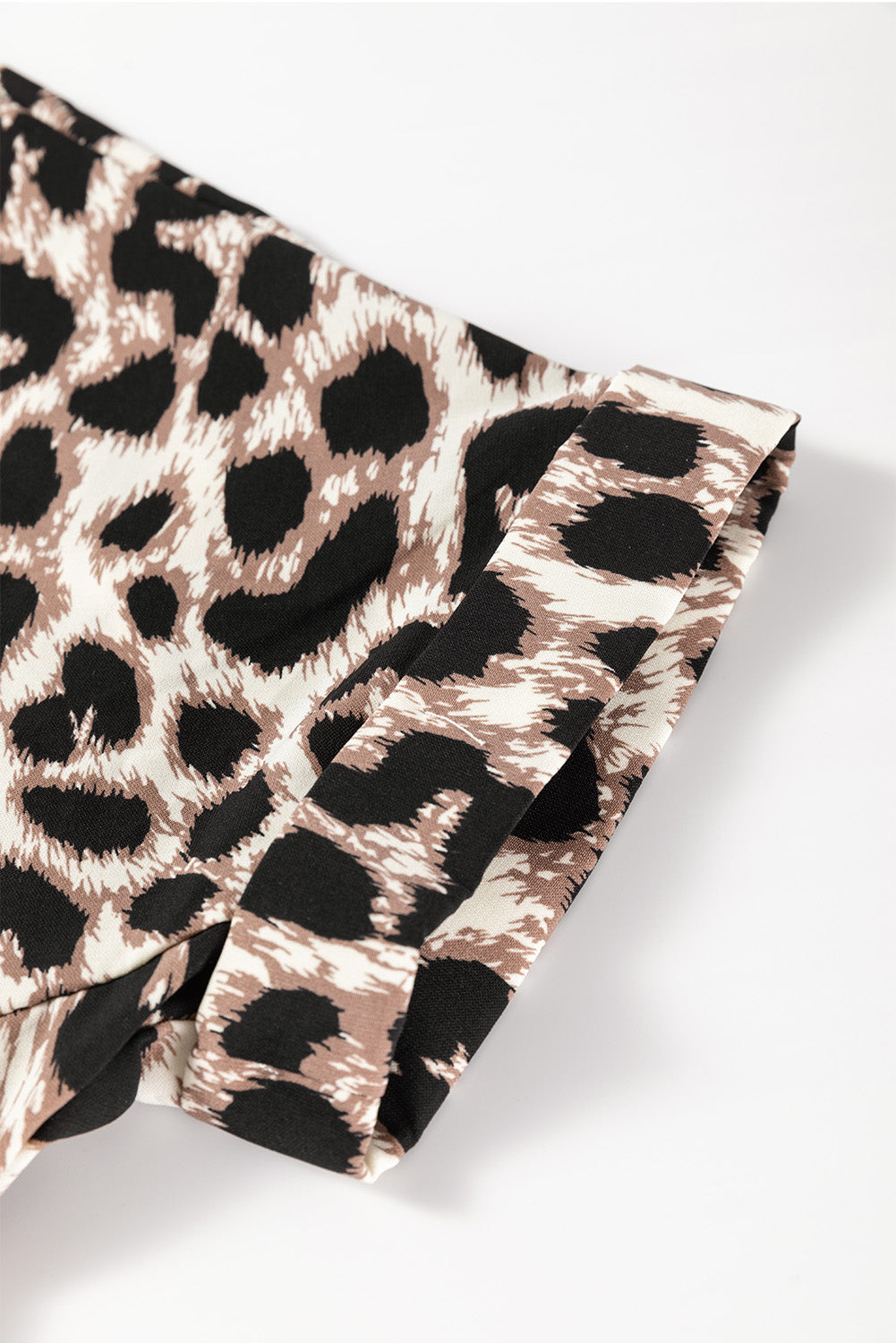 LB | Khaki Cheetah Print Backless V-Neck Luźna dopasowana mini sukienka
