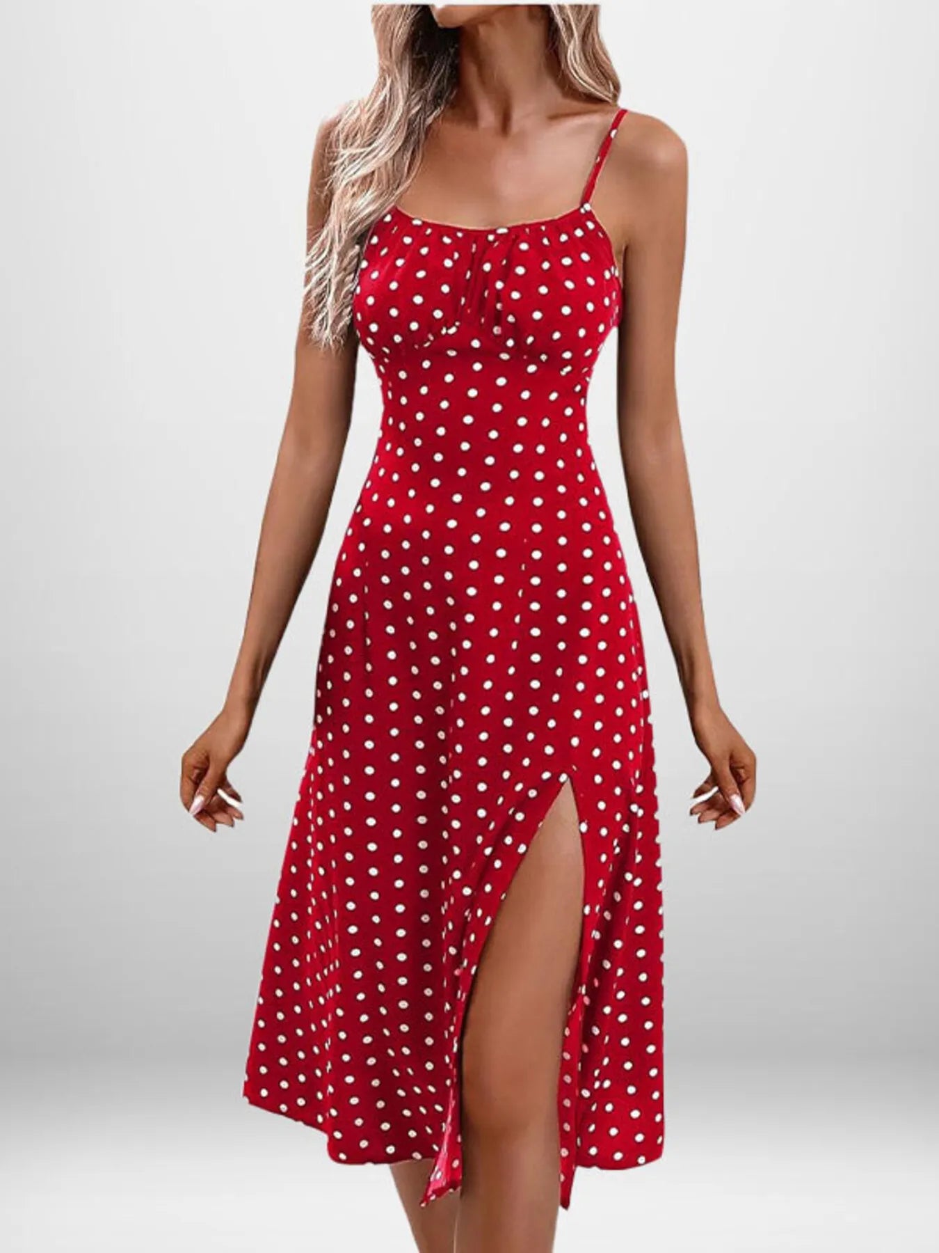 LB | Full Size Slit Printed Cami Midi Dress Plus Size