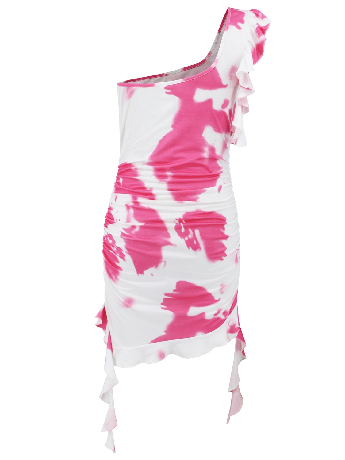 LB | Marszczona sukienka mini na jedno ramię w kolorze tie-dye