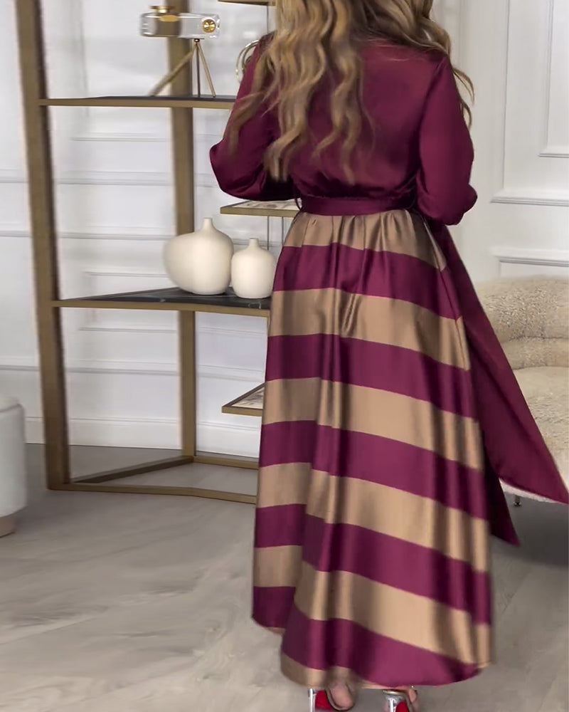 LB | Elegancka koszulowa sukienka maxi z paskiem