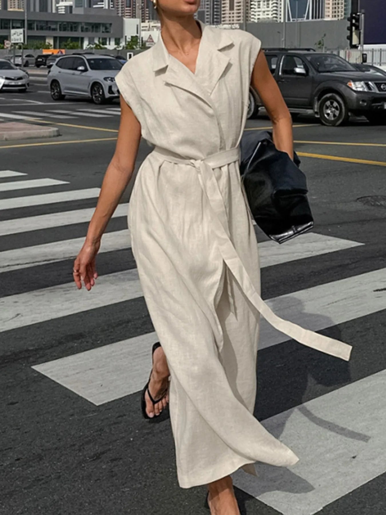 LB | Tie Waist Cap Sleeve Maxi Dress