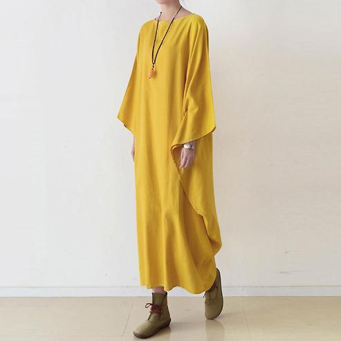 LB | Żółta bawełniana sukienka maxi Plus Size Casual Kaftans Batwing Sleeves