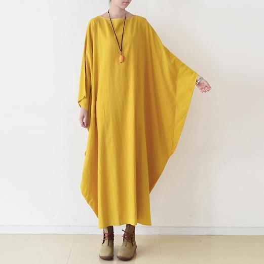 LB | Żółta bawełniana sukienka maxi Plus Size Casual Kaftans Batwing Sleeves