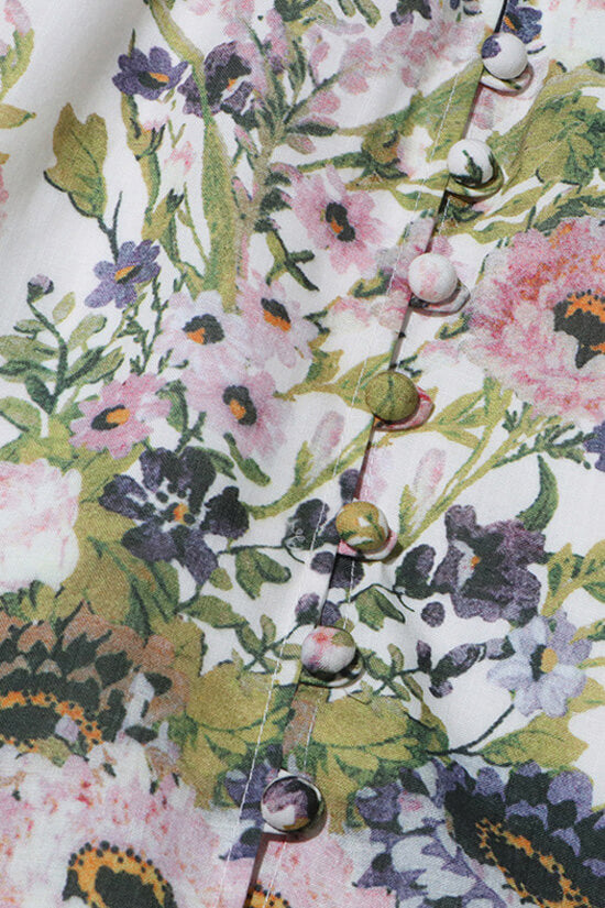 LB | French Style Plunge Floral Print Blouson Sleeve Plażowa sukienka mini na wakacje