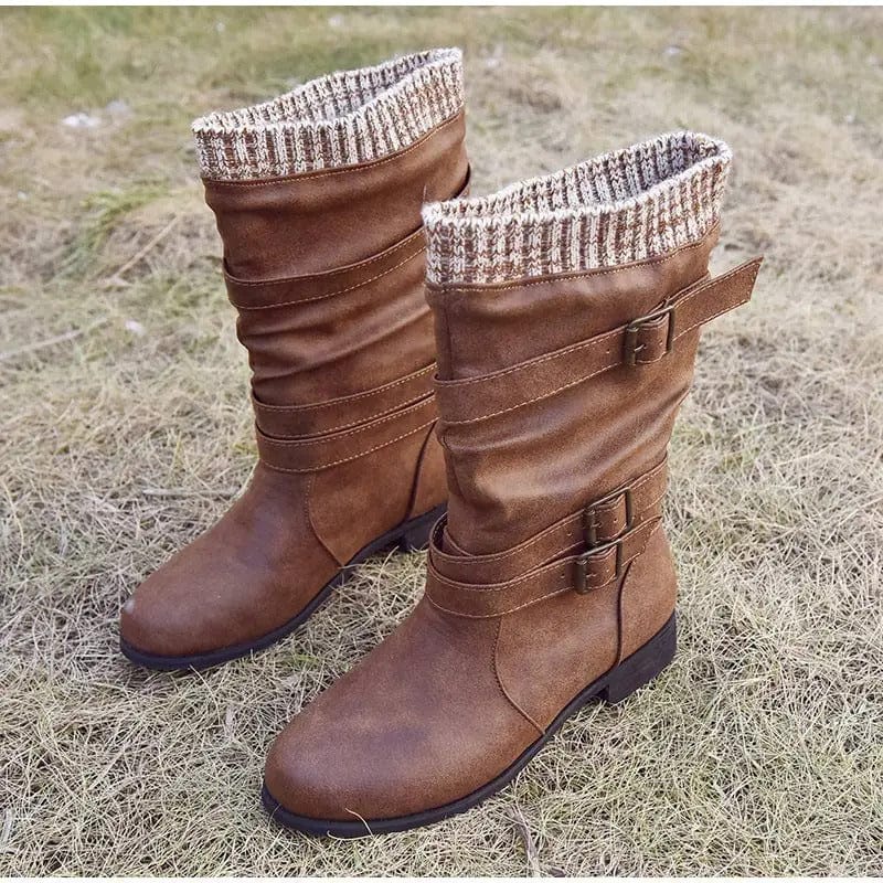 AS | Dzianinowe buty retro do połowy łydki