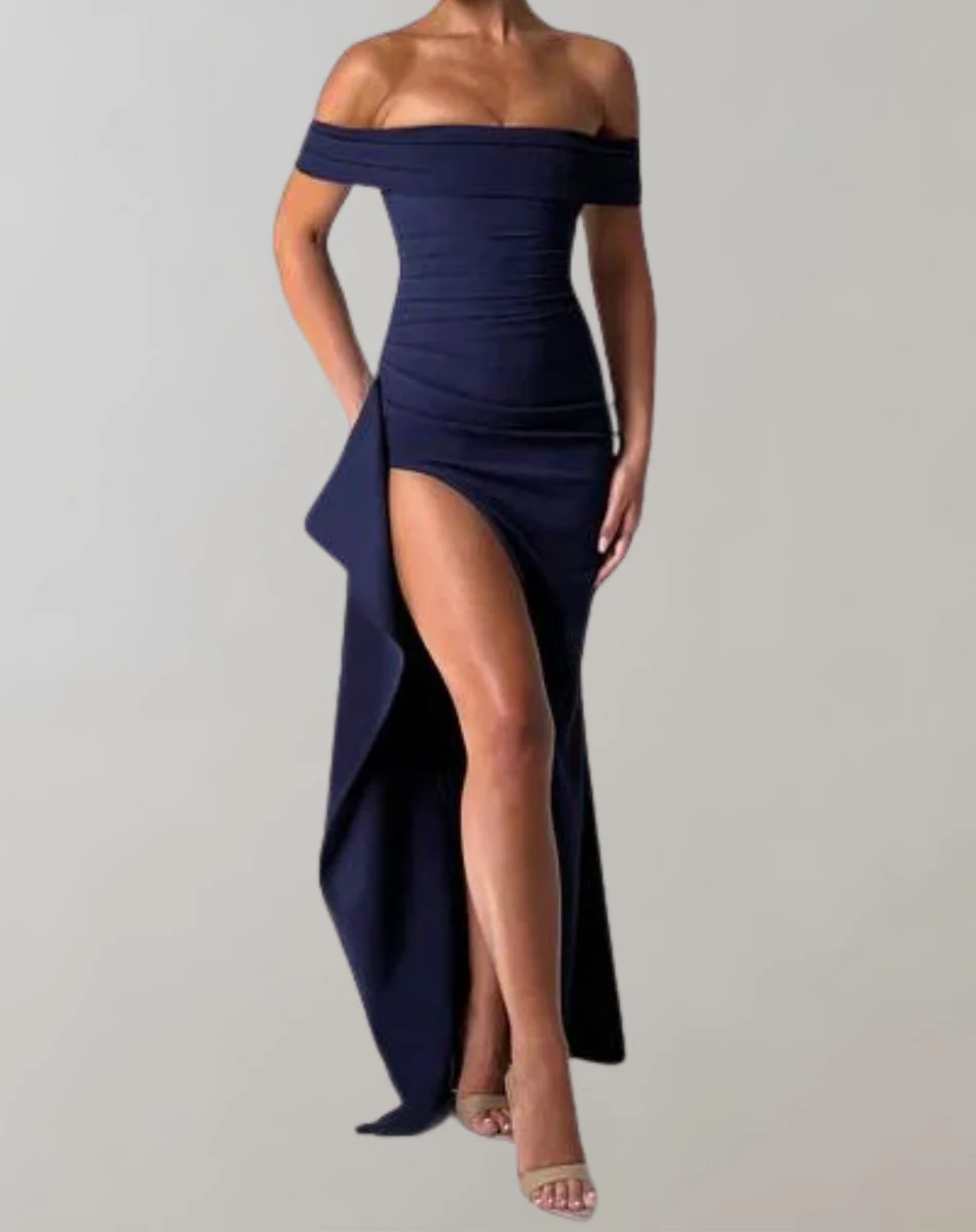 LB | Damska sukienka maxi - Slim Fit - Off Shoulder - Wysokie rozcięcie - Sukienka wieczorowa