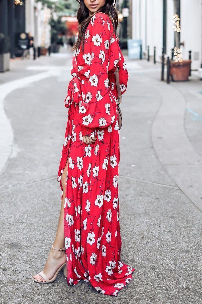 LB | Wondrous Floral Deep V Maxi Dress