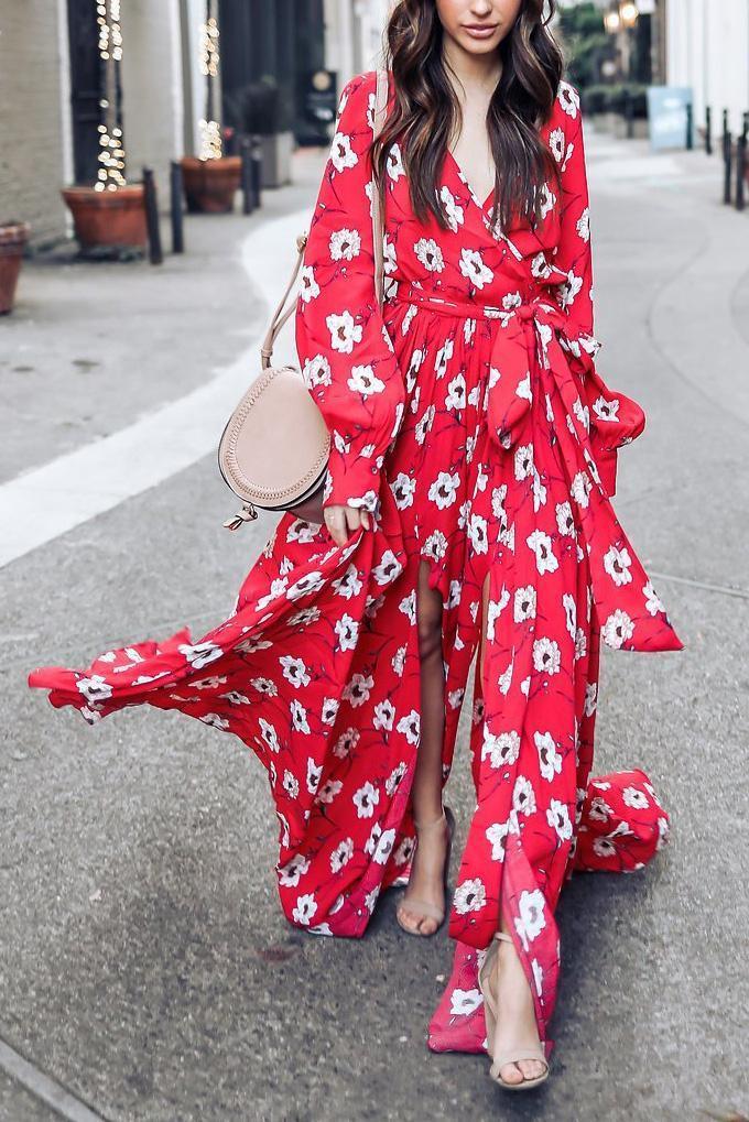 LB | Wondrous Floral Deep V Maxi Dress