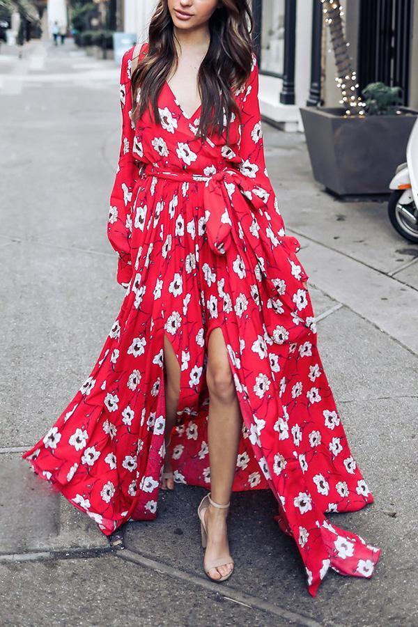 LB | Wondrous Floral Deep V Maxi Dress