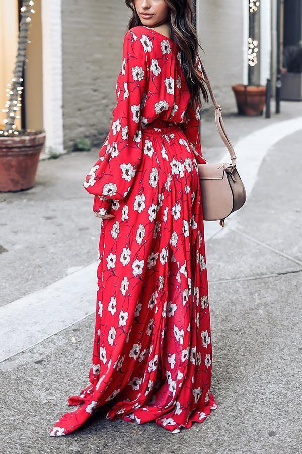 LB | Wondrous Floral Deep V Maxi Dress