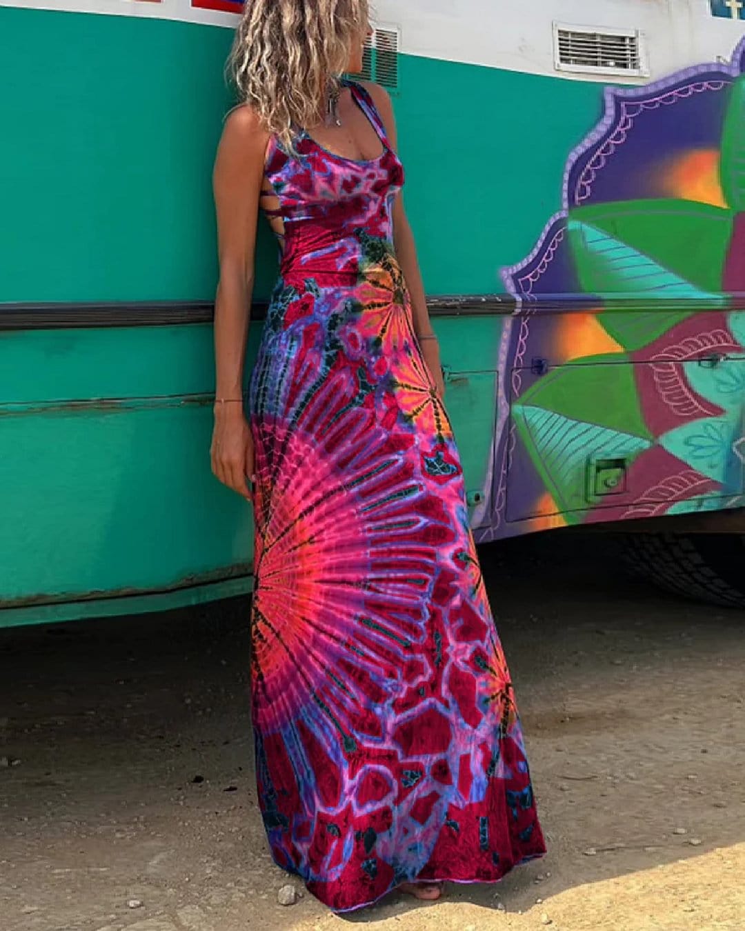 LB | Sukienka maxi ze sznurowaniem i nadrukiem tie-dye