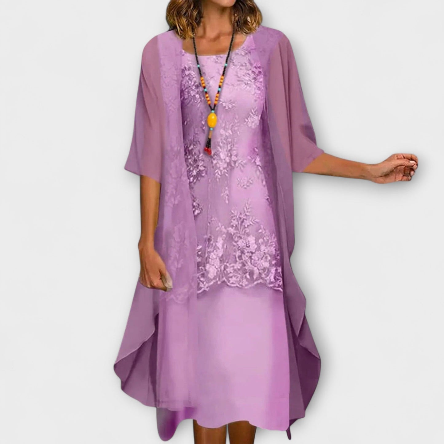 LB | Lace Glow Overlay Midi Dress