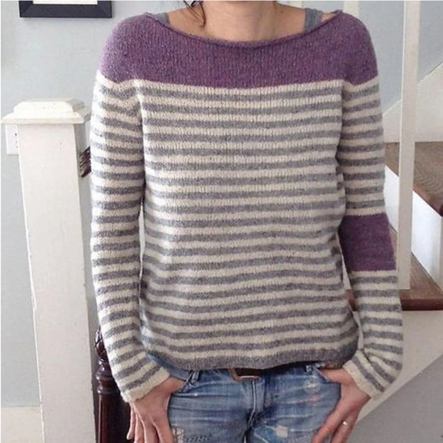 AS | Sweter z dzianiny colorblock z rękawami w paski