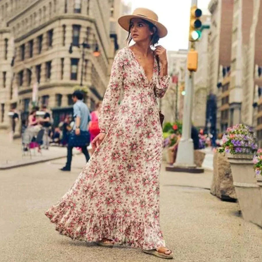LB | Maxi sukienka w stylu Ibiza w kwiaty