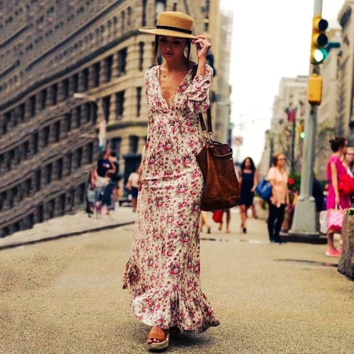 LB | Maxi sukienka w stylu Ibiza w kwiaty