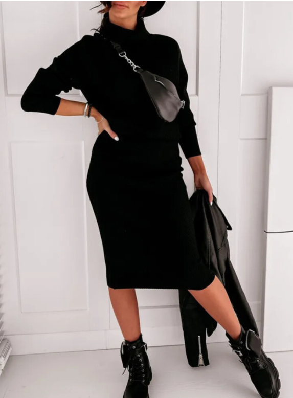 LB | Elegancki sweter i spódnica z dzianiny w prążek