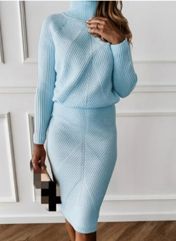 LB | Elegancki sweter i spódnica z dzianiny w prążek