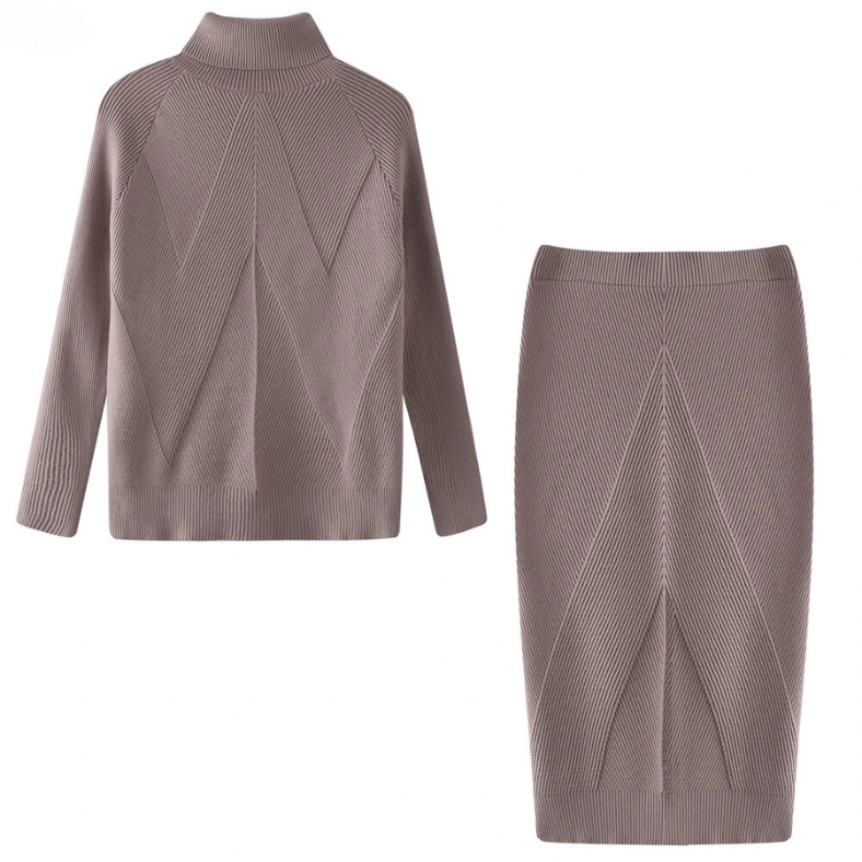 LB | Elegancki sweter i spódnica z dzianiny w prążek