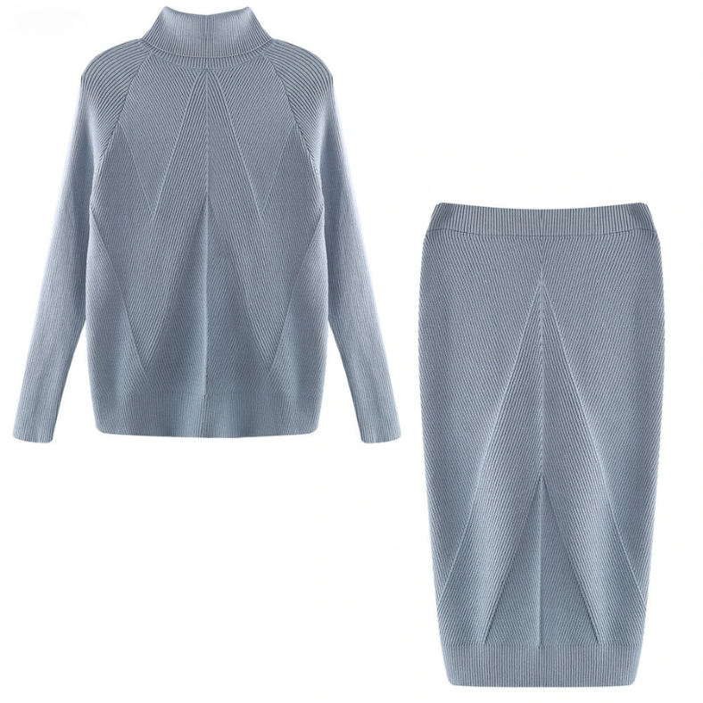 LB | Elegancki sweter i spódnica z dzianiny w prążek