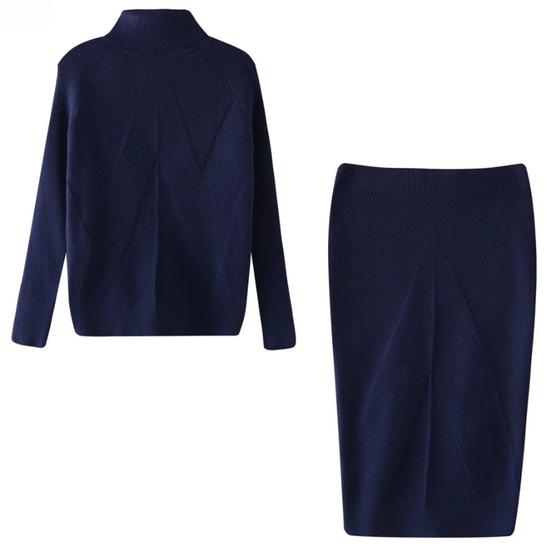 LB | Elegancki sweter i spódnica z dzianiny w prążek