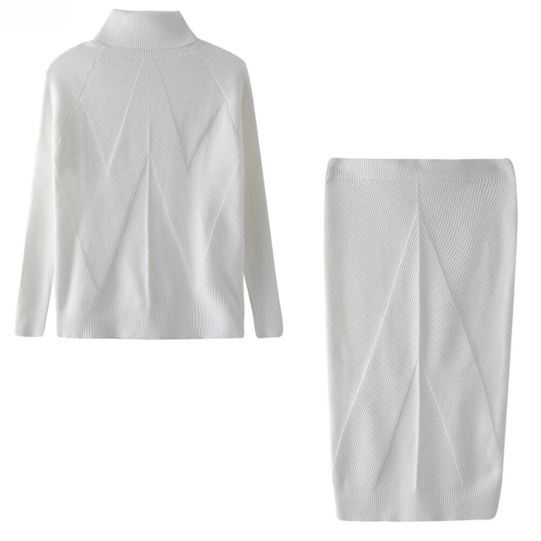 LB | Elegancki sweter i spódnica z dzianiny w prążek