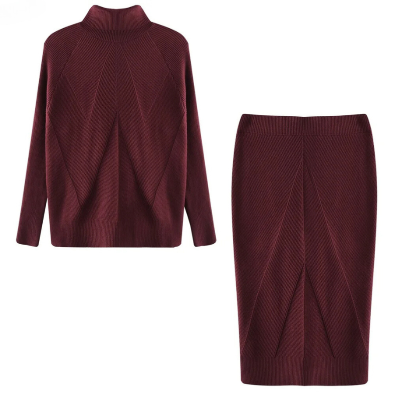 LB | Elegancki sweter i spódnica z dzianiny w prążek