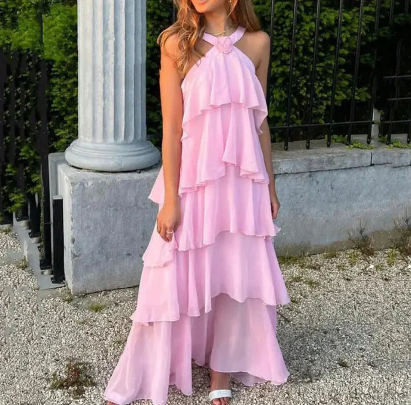 LB | Elegancka sukienka maxi z kwiatowymi akcentami