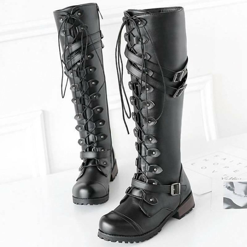 AS | Damskie buty w rzymskim stylu ze sznurowaniem do kolan i podeszwami na platformie