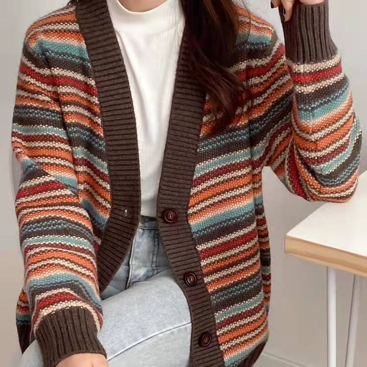 AS | Sweter w paski z dekoltem w szpic