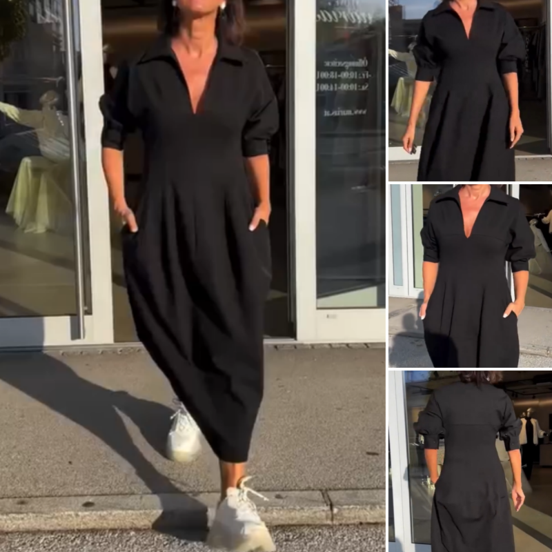 LB | Elegancka sukienka midi z klapami i dekoltem w szpic