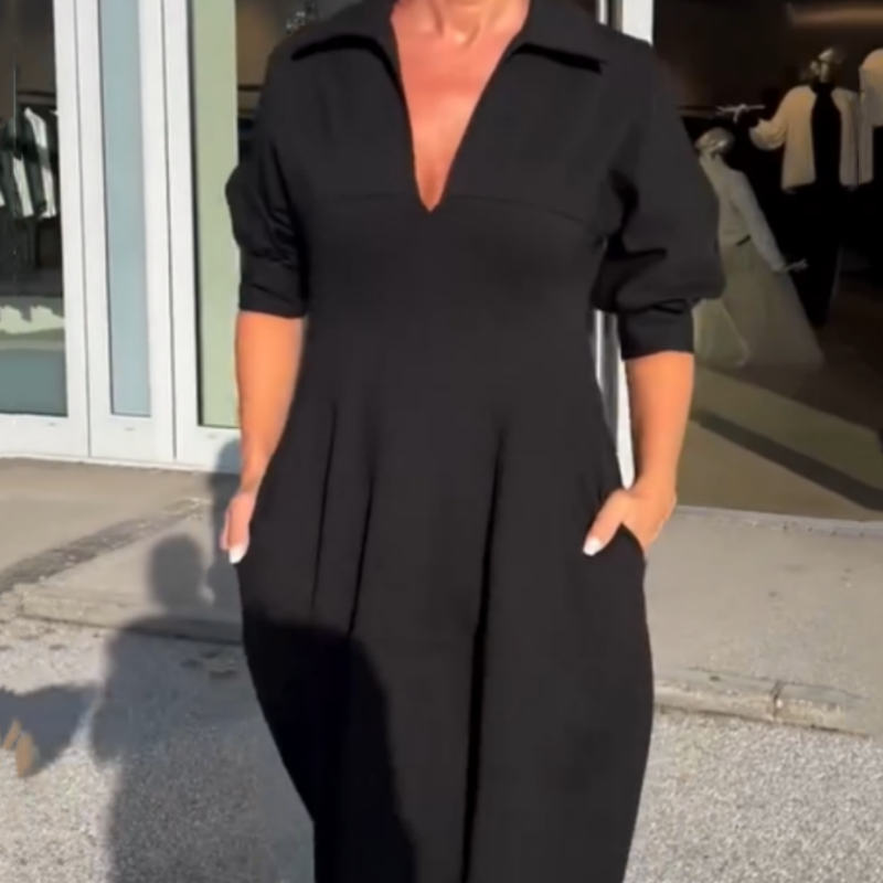 LB | Elegancka sukienka midi z klapami i dekoltem w szpic