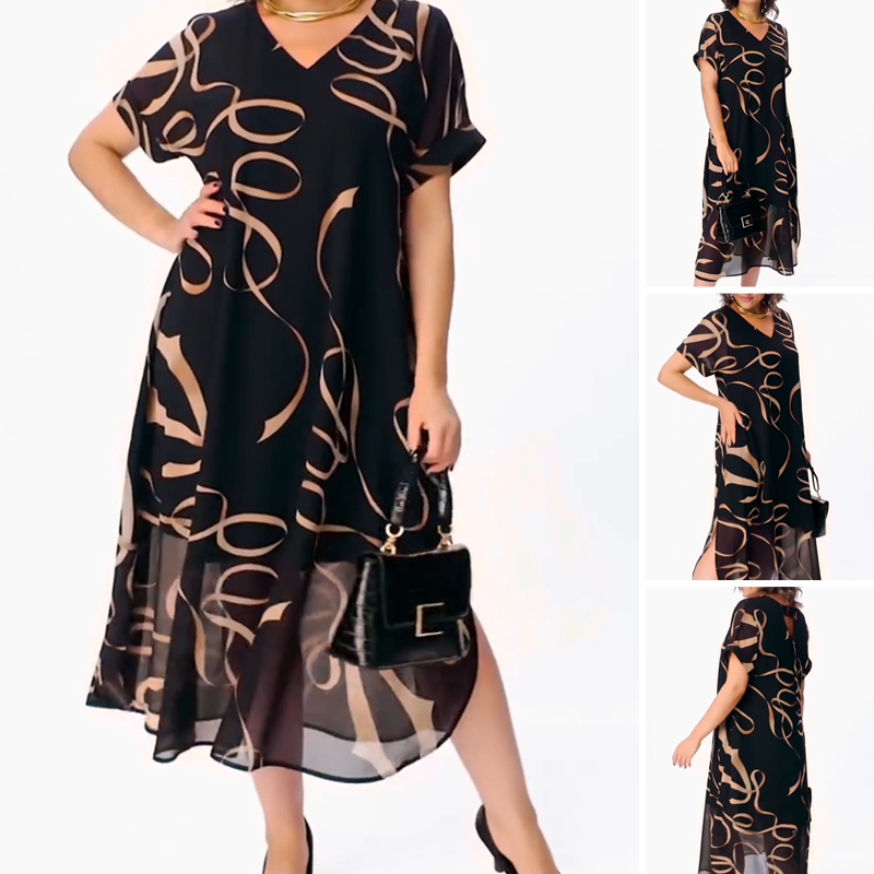 LB | ⏳ Oferta ograniczona czasowo 👗 Lejąca sukienka midi z dekoltem w szpic
